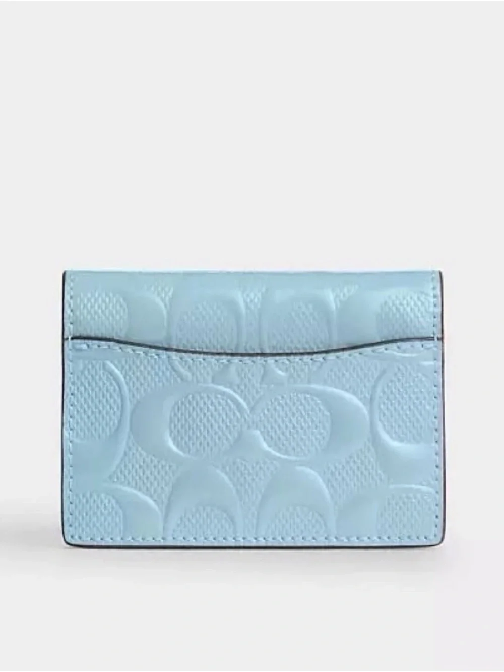 Coach Snap Card Case w/ Charms Pearlized Signature Leather Gold/Light Blue NWT